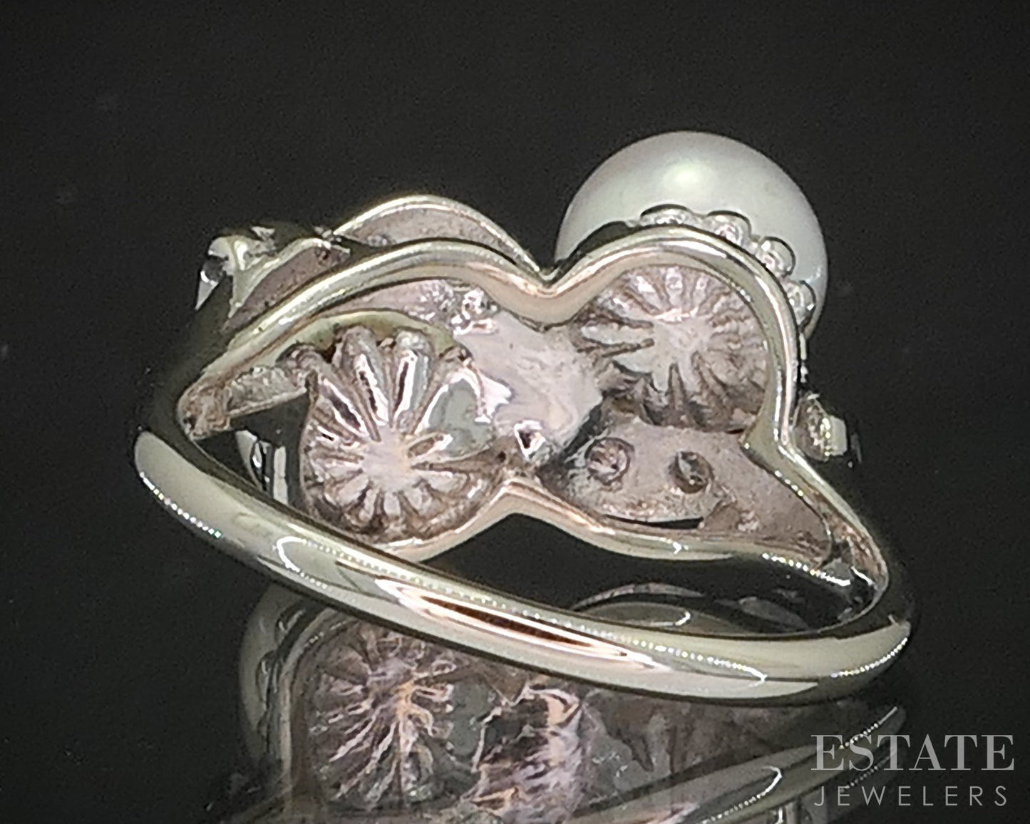 Vintage 14k White Gold 6.5mm Akoya Pearl & Diamond Ladies Ring 3.6g i20275