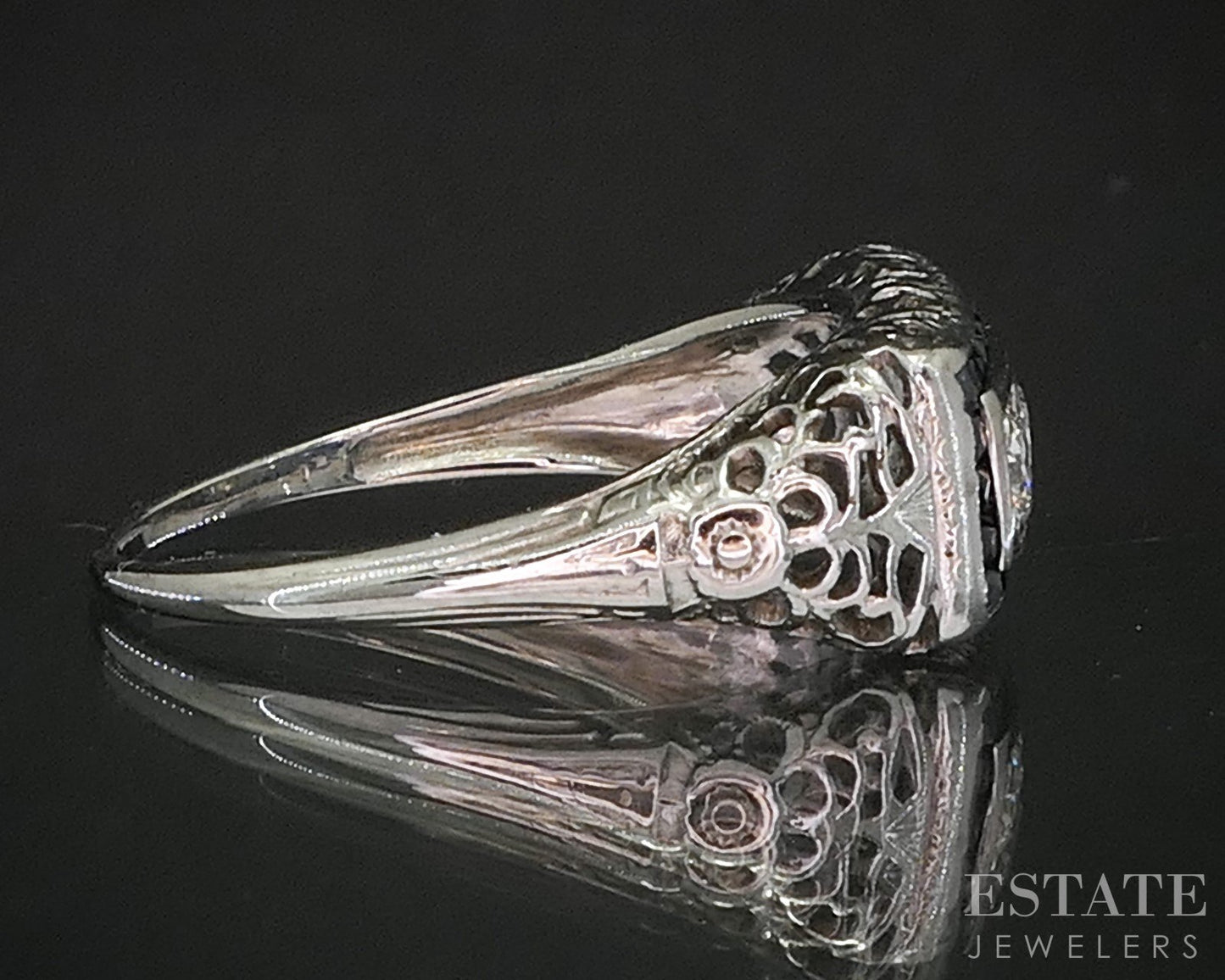Antique 18k Gold Natural .30ctw Diamond Sapphire Filigree Band Ring 3.1g i20281