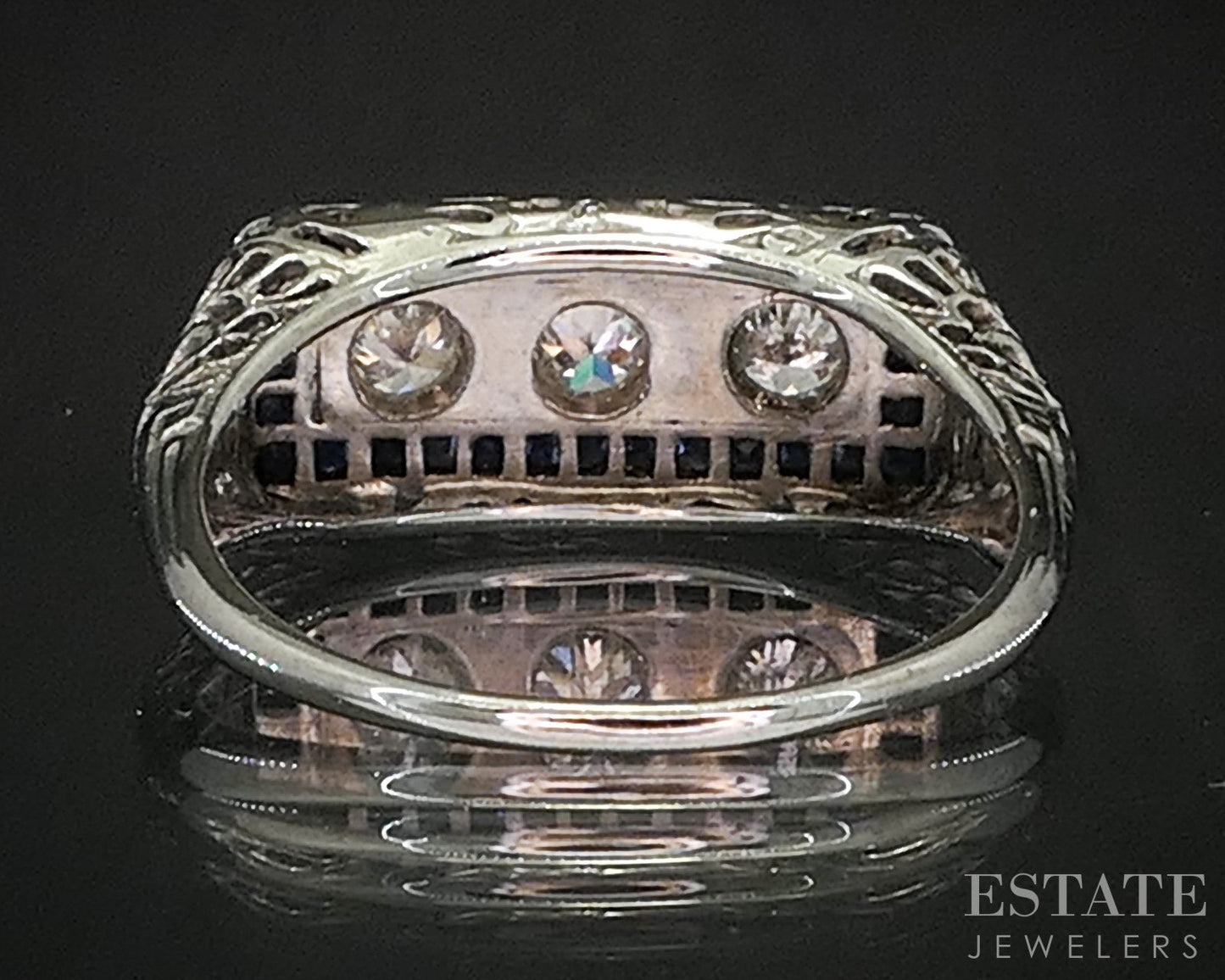 Antique 18k Gold Natural .30ctw Diamond Sapphire Filigree Band Ring 3.1g i20281