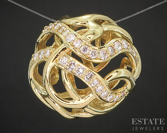18k Yellow Gold Jose Hess Natural Diamond Open Sphere Slide Pendant 9.2g i20280