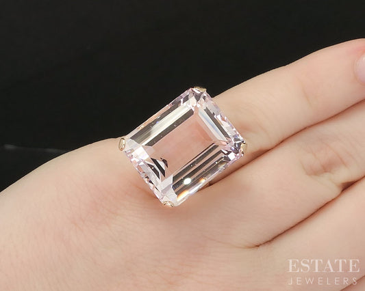 14k Rose Gold Emerald 23ct Natural Morganite Solitaire Ladies Ring 9.5g i20285