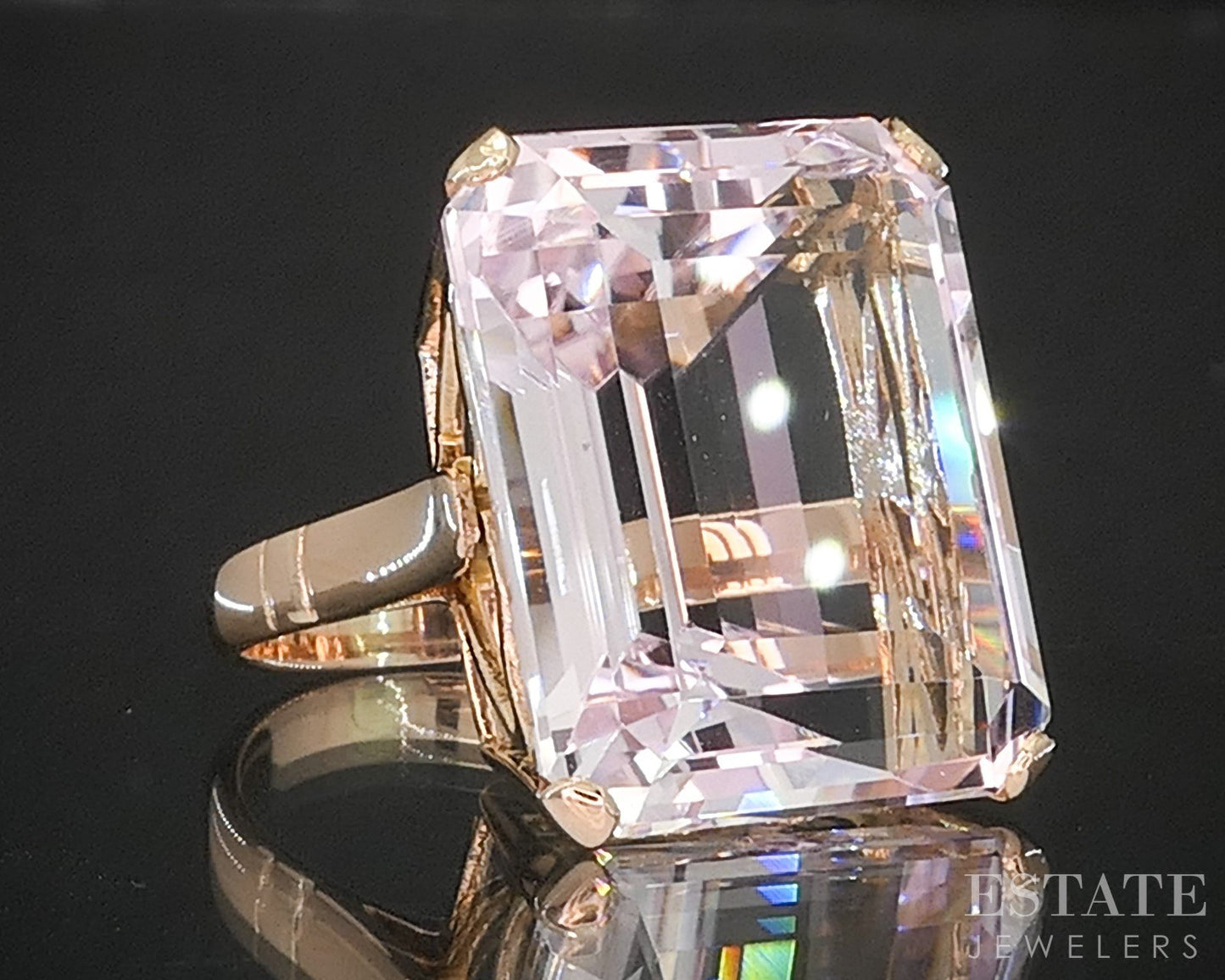 14k Rose Gold Emerald 23ct Natural Morganite Solitaire Ladies Ring 9.5g i20285