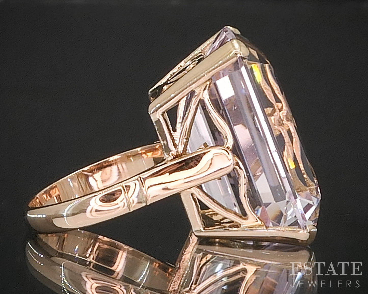 14k Rose Gold Emerald 23ct Natural Morganite Solitaire Ladies Ring 9.5g i20285