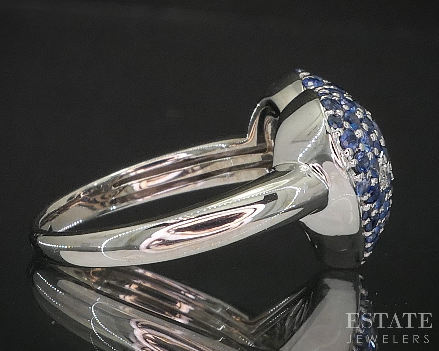 14k White Gold Natural Blue Sapphire & Diamond Heart Ladies Ring 4.2g i20302