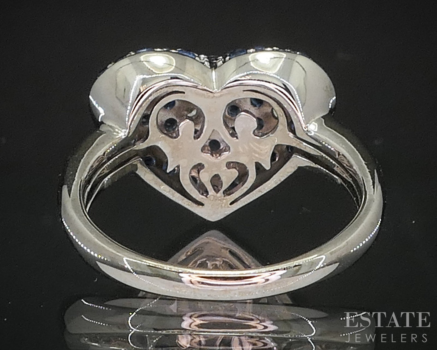 14k White Gold Natural Blue Sapphire & Diamond Heart Ladies Ring 4.2g i20302