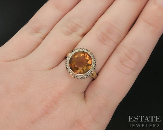 Antique 14k Tri Colored Gold Natural Citrine Filigree Ladies Ring 4.6g i20305
