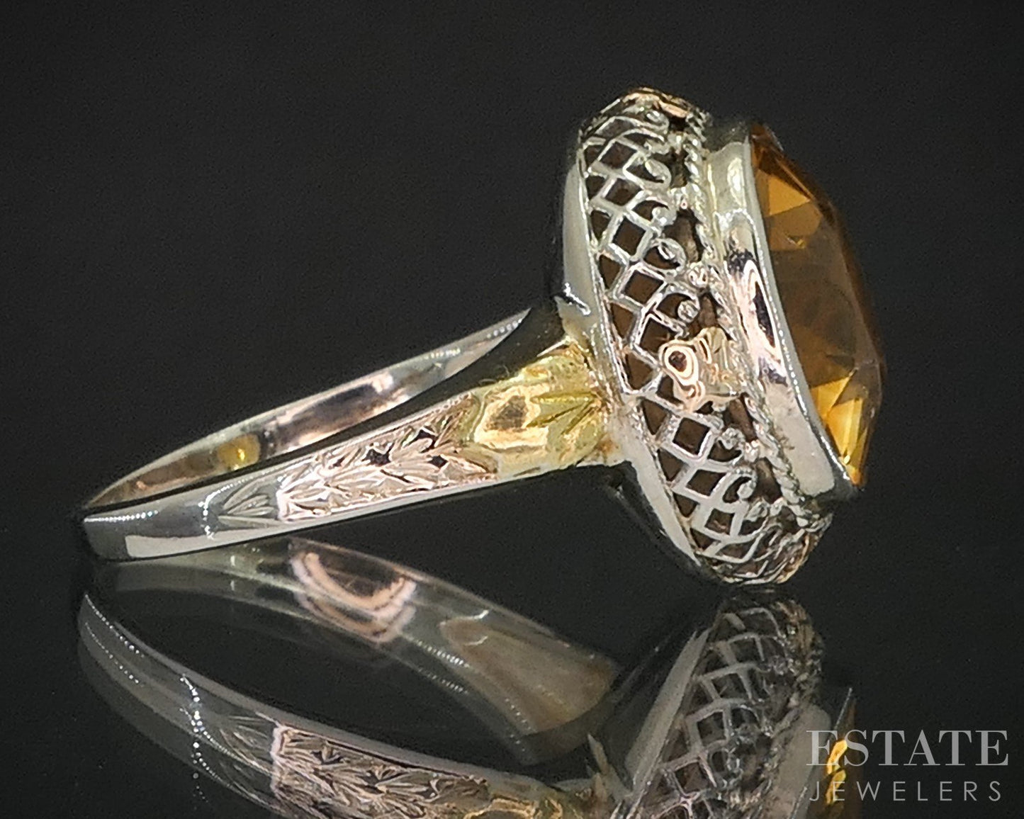 Antique 14k Tri Colored Gold Natural Citrine Filigree Ladies Ring 4.6g i20305