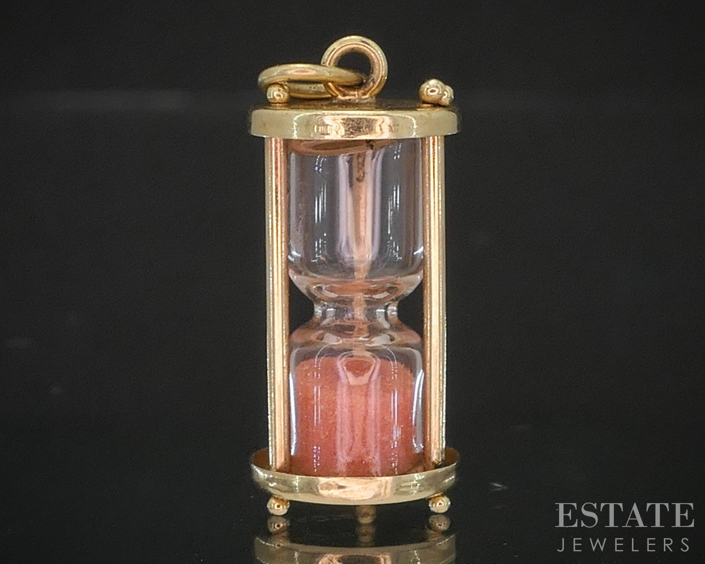 Vintage 14k Yellow Gold Pink Sand Hour Glass Charm 1.7g i20317