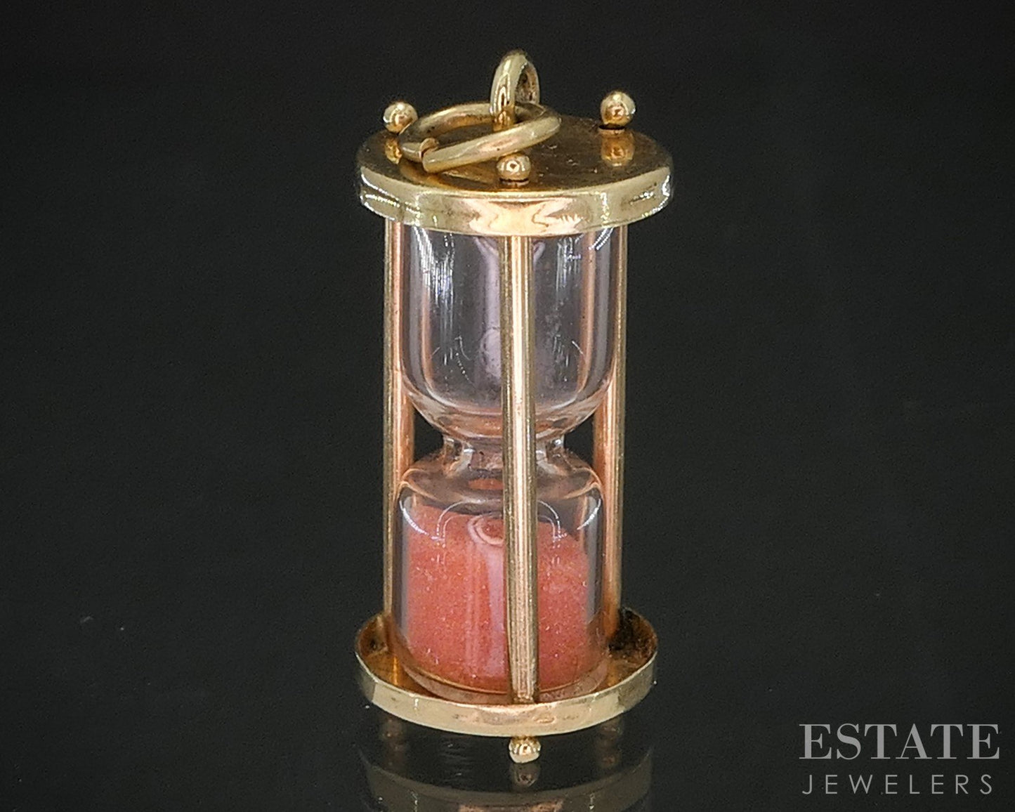 Vintage 14k Yellow Gold Pink Sand Hour Glass Charm 1.7g i20317