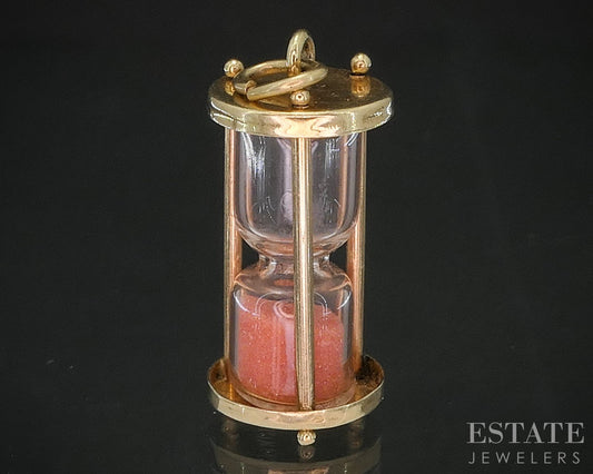 Vintage 14k Yellow Gold Pink Sand Hour Glass Charm 1.7g i20317