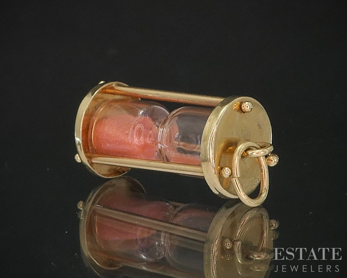 Vintage 14k Yellow Gold Pink Sand Hour Glass Charm 1.7g i20317
