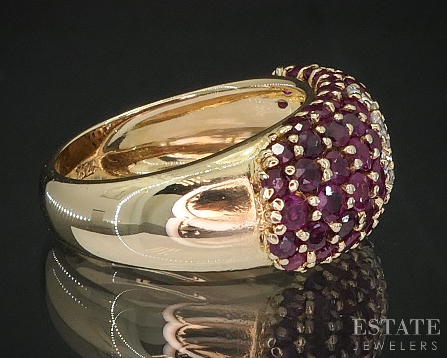 14k Yellow Gold EFFY Natural Ruby & Diamond Cluster Ladies Band Ring 7.8g i20319