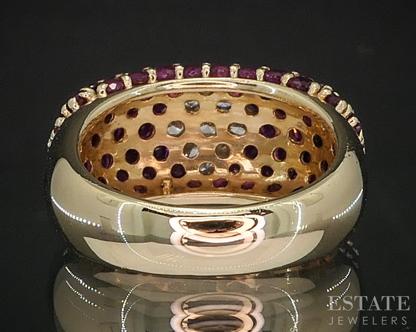 14k Yellow Gold EFFY Natural Ruby & Diamond Cluster Ladies Band Ring 7.8g i20319