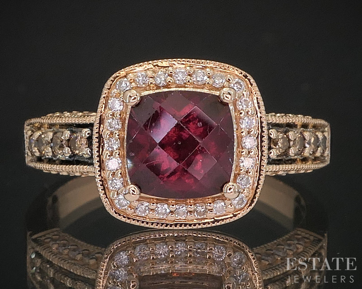 14k Strawberry Gold LeVian Natural Rhdolite Garnet & Diamond Ring 5.7g i20318