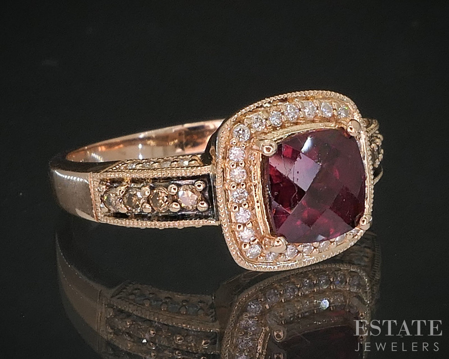 14k Strawberry Gold LeVian Natural Rhdolite Garnet & Diamond Ring 5.7g i20318