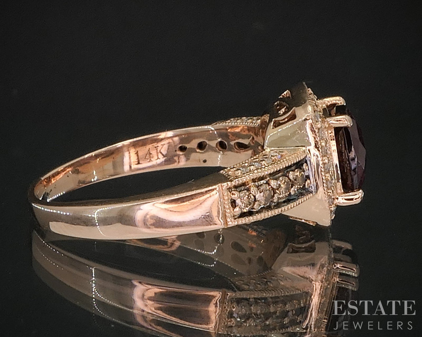14k Strawberry Gold LeVian Natural Rhdolite Garnet & Diamond Ring 5.7g i20318