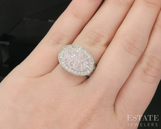 18k White Gold Natural 1.50ctw Pink & White Diamond Cluster Ring 8.9g i20320