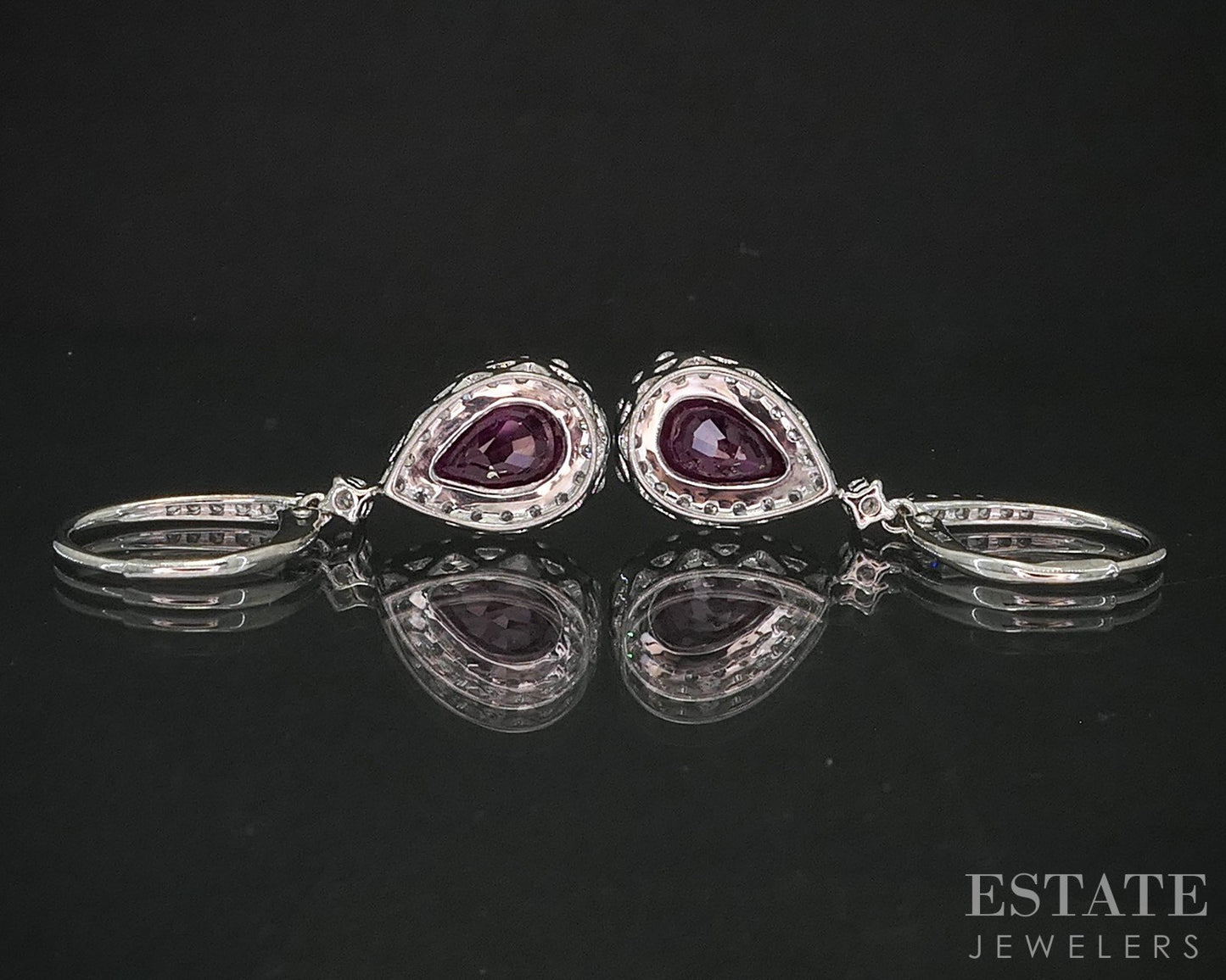 18k White Gold Natural Ruby & Diamond Teardrop Dangle Earrings 4.2g i20315