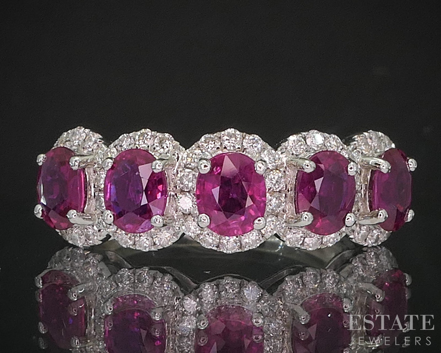 14k White Gold Natural Ruby & Diamond Ladies Halo Band Ring 4.7g i20313