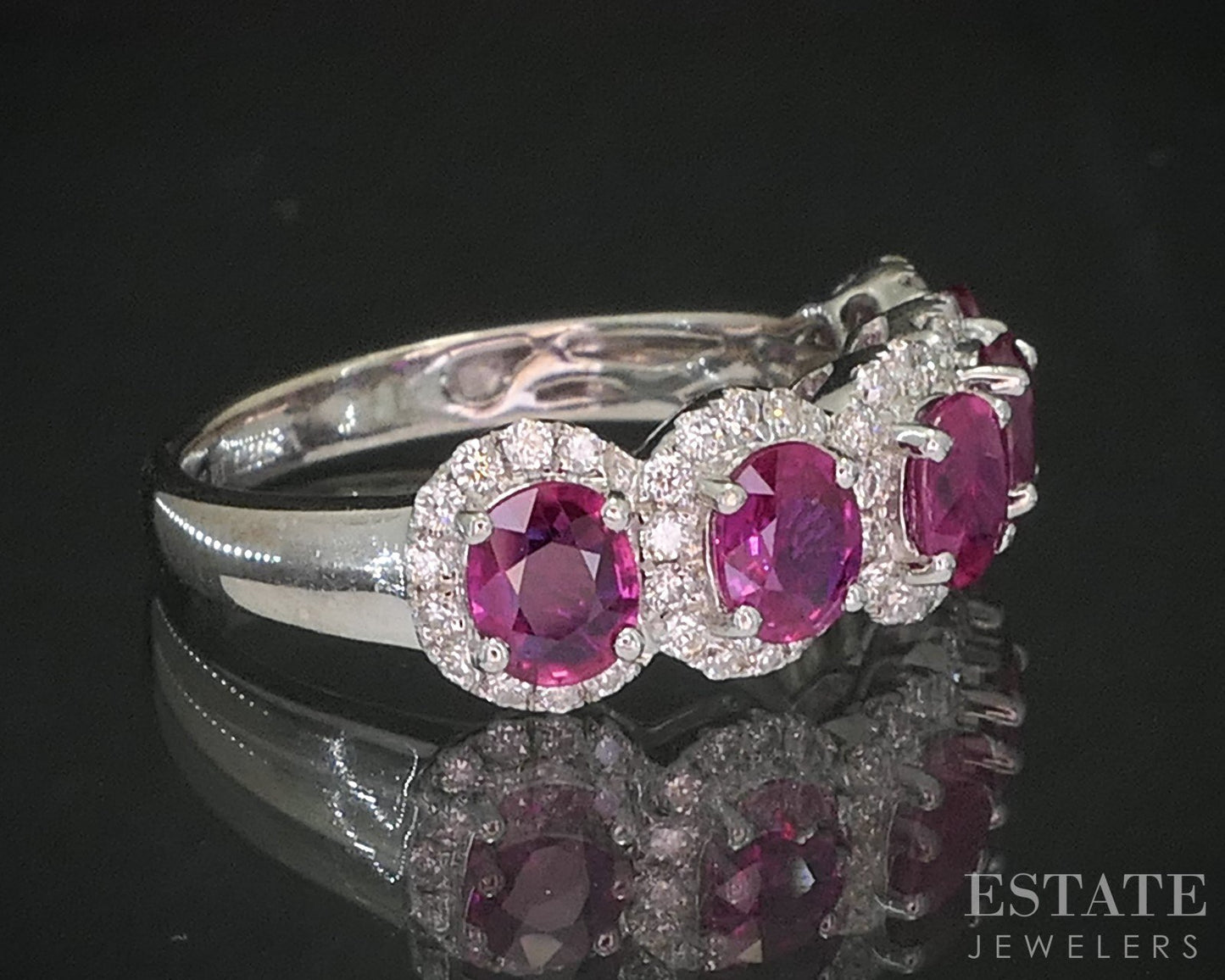 14k White Gold Natural Ruby & Diamond Ladies Halo Band Ring 4.7g i20313