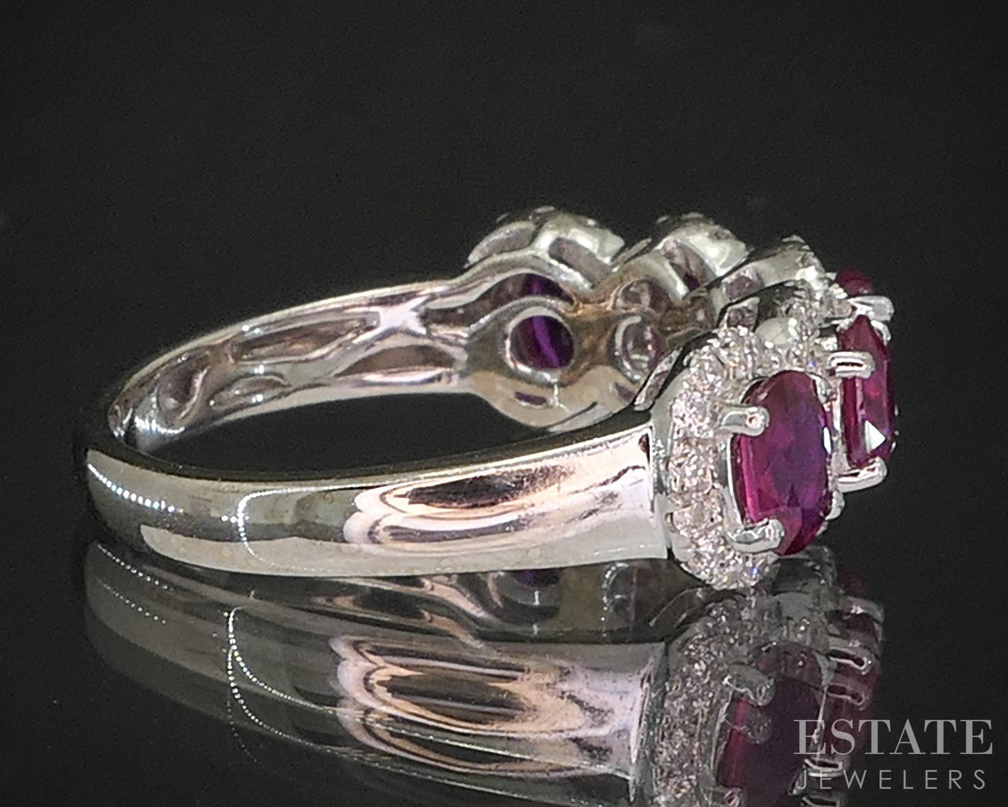 14k White Gold Natural Ruby & Diamond Ladies Halo Band Ring 4.7g i20313