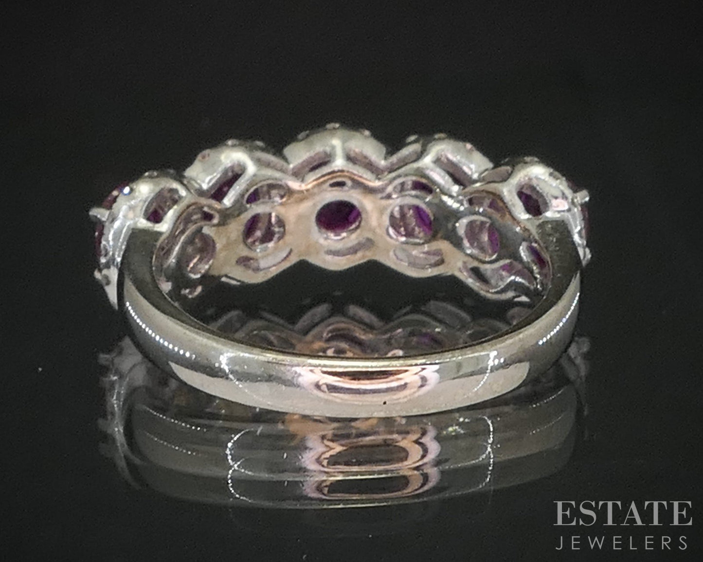 14k White Gold Natural Ruby & Diamond Ladies Halo Band Ring 4.7g i20313