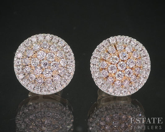 14k Rose & White Gold Natural .25ctw Diamond Cluster Stud Earrings 3.3g i20312
