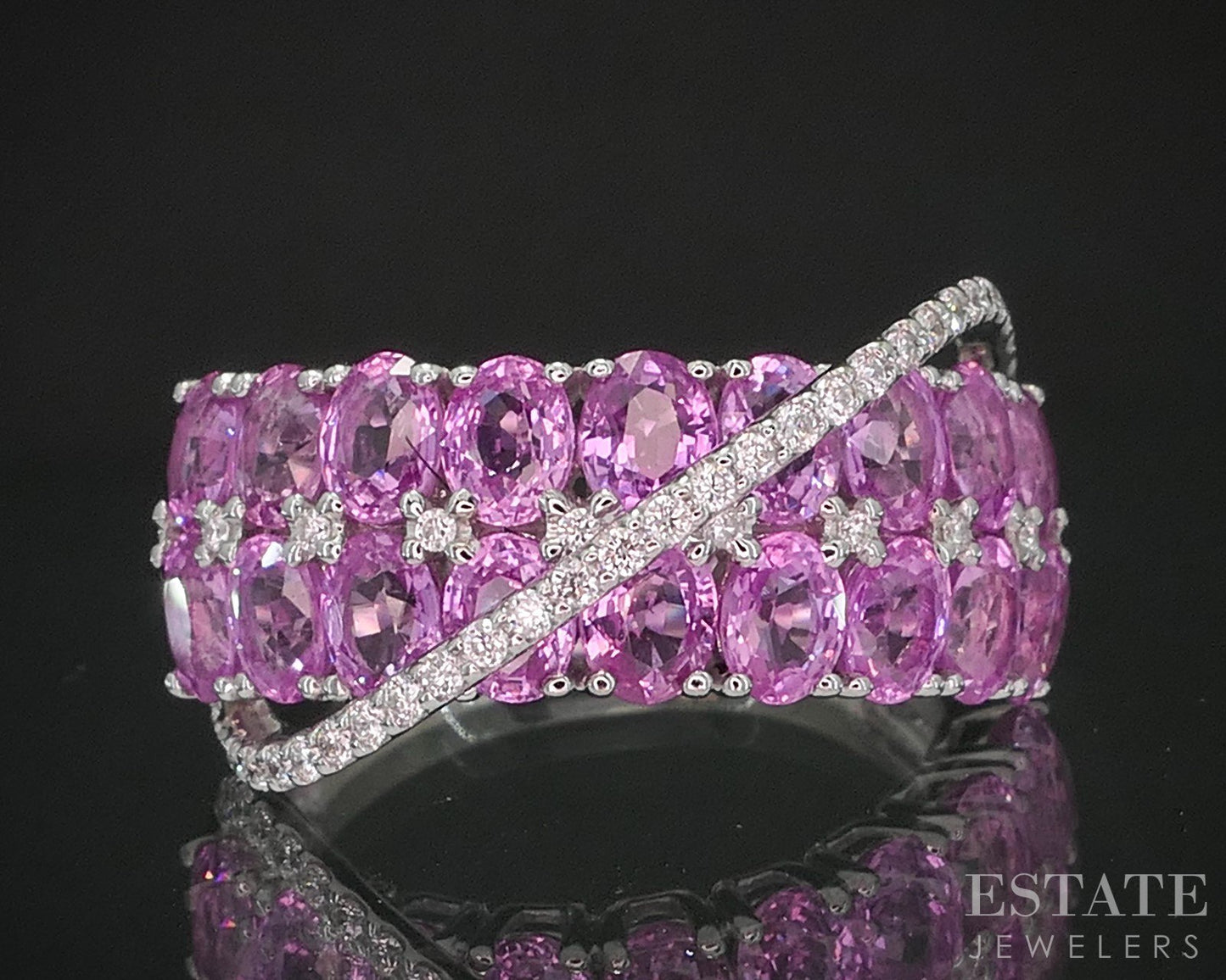 14k White Gold Sonia B. Natural Pink Sapphire & Diamond Band Ring 4.8g i20301