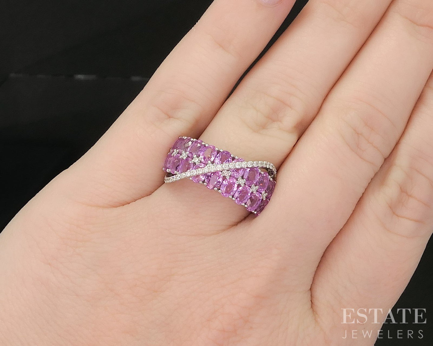 14k White Gold Sonia B. Natural Pink Sapphire & Diamond Band Ring 4.8g i20301