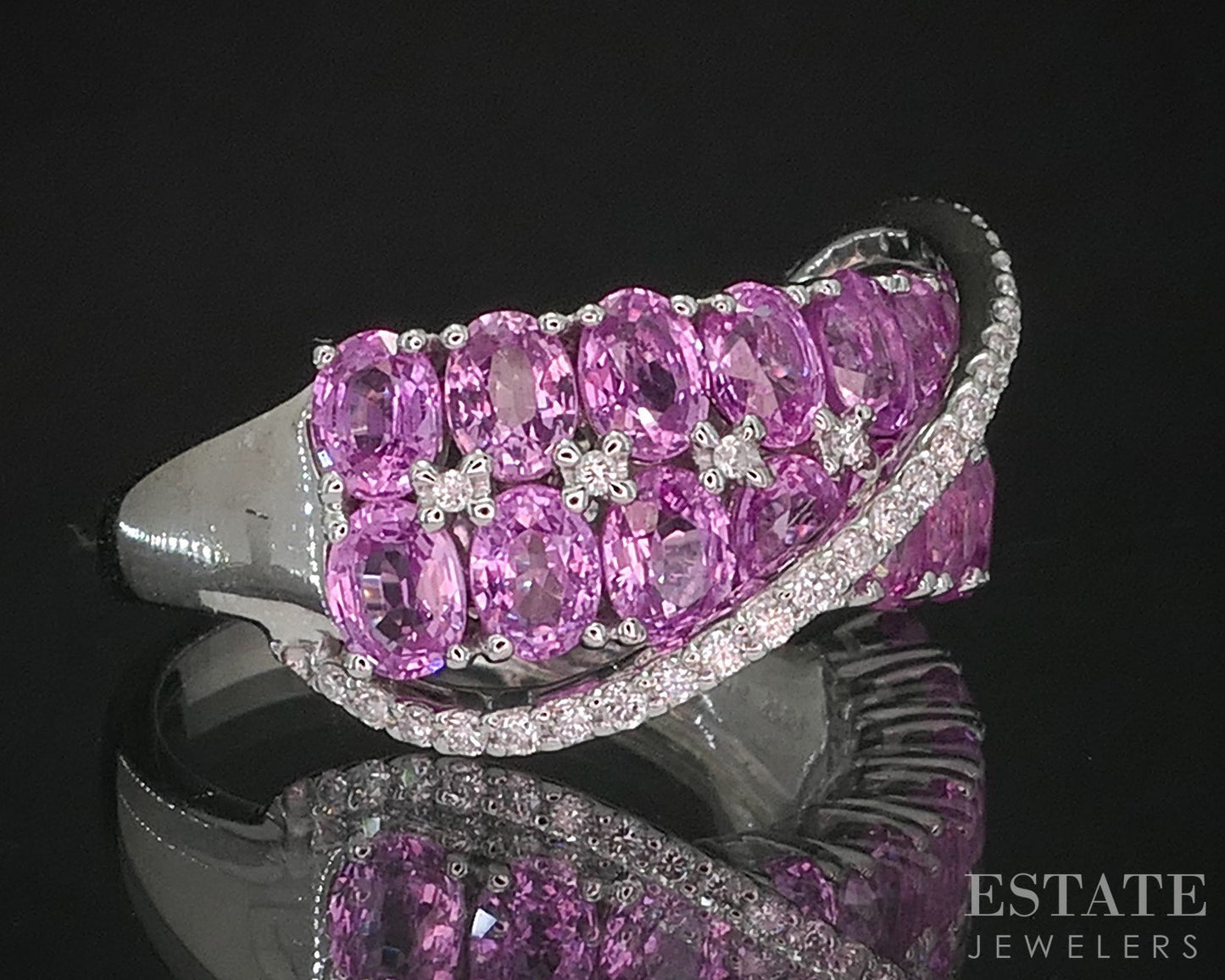 14k White Gold Sonia B. Natural Pink Sapphire & Diamond Band Ring 4.8g i20301