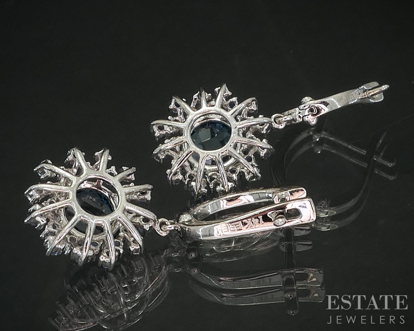 14k White Gold EFFY Natural Blue Topaz Sapphire Diamond Earrings 5g i20298