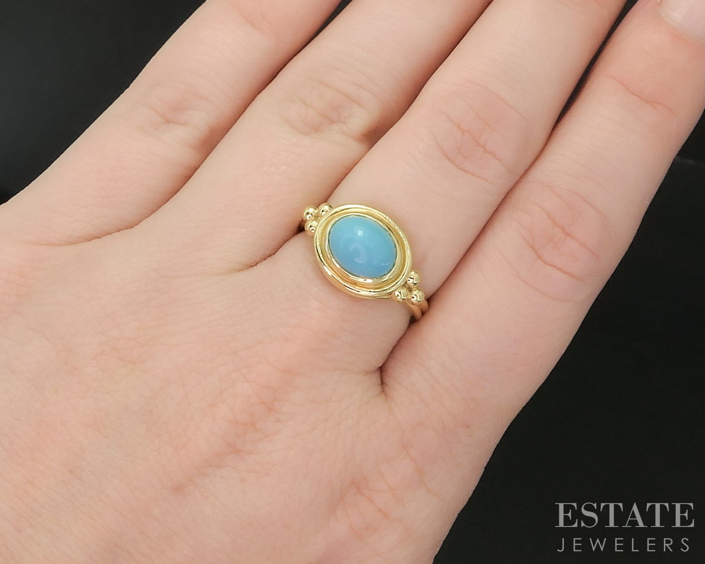 18k Yellow Gold Temple St. Clair Natural Turquoise Ladies Ring 6.5g i20310