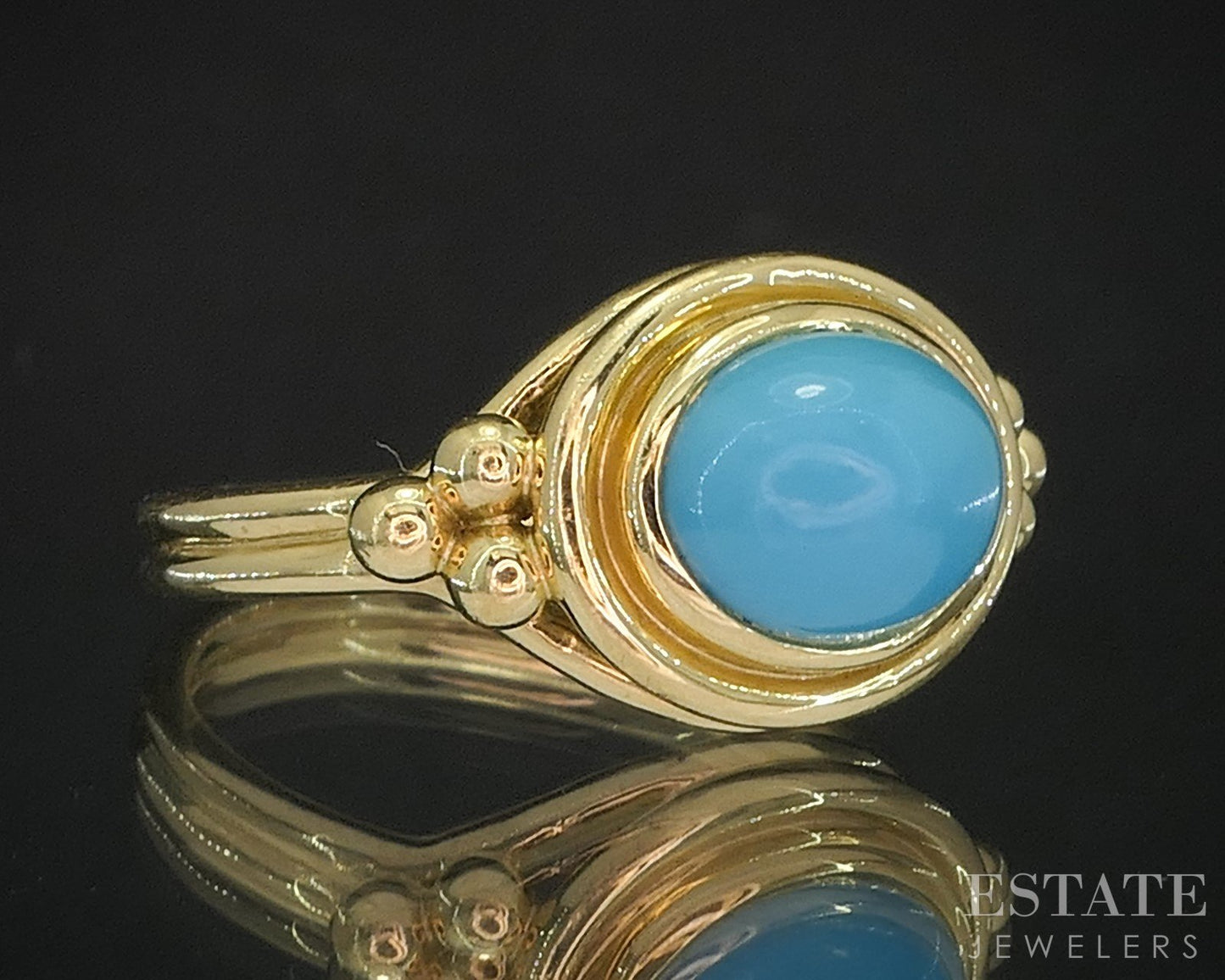 18k Yellow Gold Temple St. Clair Natural Turquoise Ladies Ring 6.5g i20310