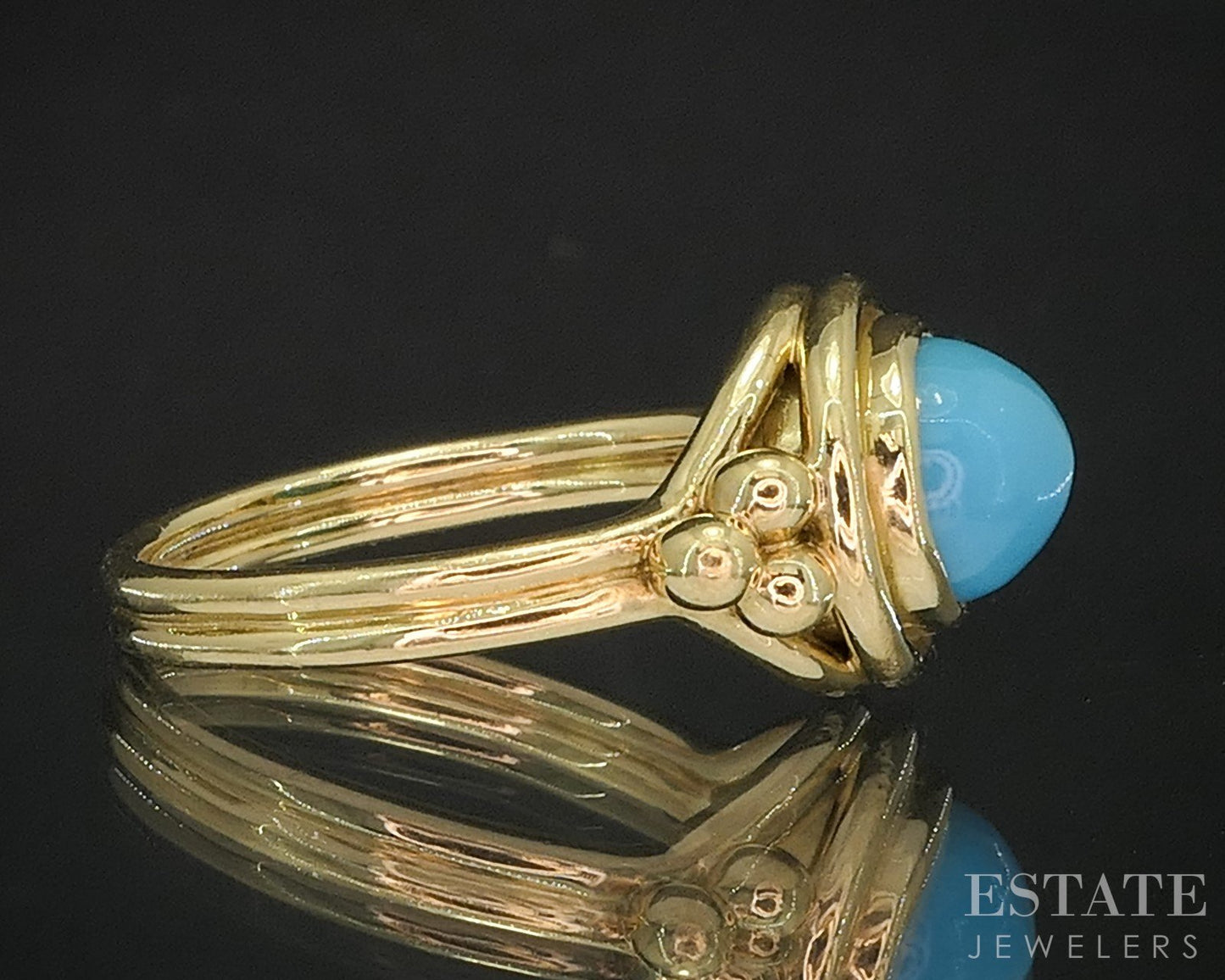 18k Yellow Gold Temple St. Clair Natural Turquoise Ladies Ring 6.5g i20310