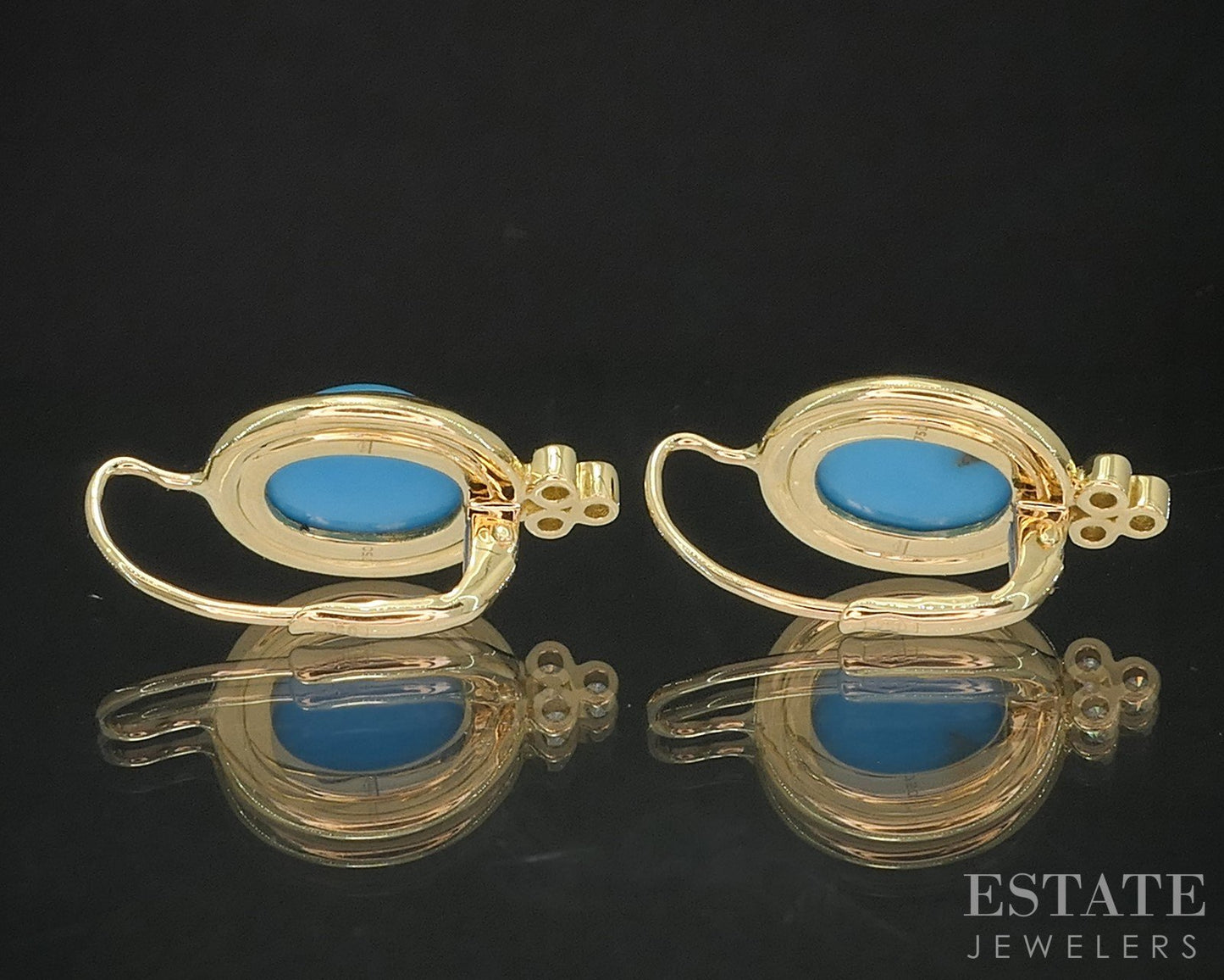 18k Yellow Gold Temple St. Clair Natural Turquoise & Diamond Earrings 6g i20304
