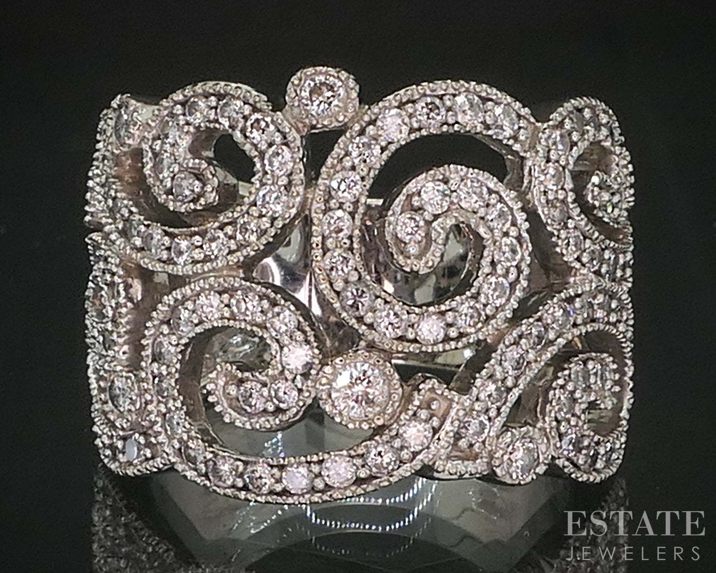 14k White Gold EFFY Natural .37ctw Diamond Open Swirl Band Ring 11.7g i20309