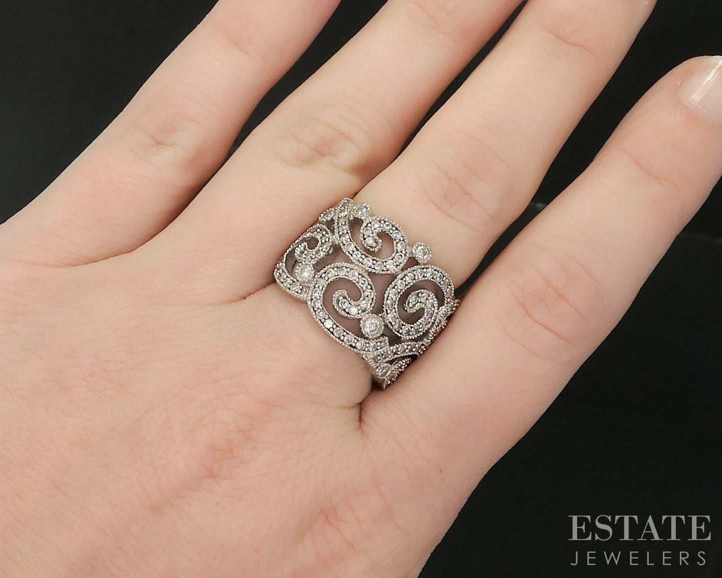 14k White Gold EFFY Natural .37ctw Diamond Open Swirl Band Ring 11.7g i20309