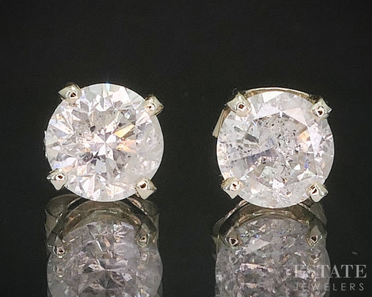 14k White Gold Round Natural 1.69ctw Diamond Stud Earrings i20323