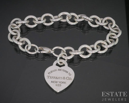 Sterling Tiffany & Co. Heart Tag Cable Chain Ladies Bracelet 34.5g 8"L i20331