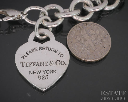 Sterling Tiffany & Co. Heart Tag Cable Chain Ladies Bracelet 34.5g 8"L i20331