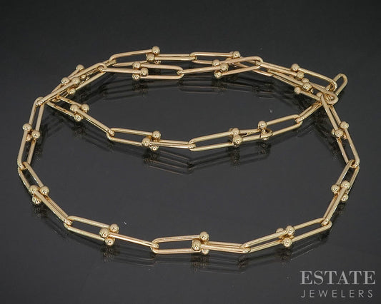 18k Yellow Gold 4mm Barbell Style Chain Link Ladies Necklace 11.6g 18"L i20327