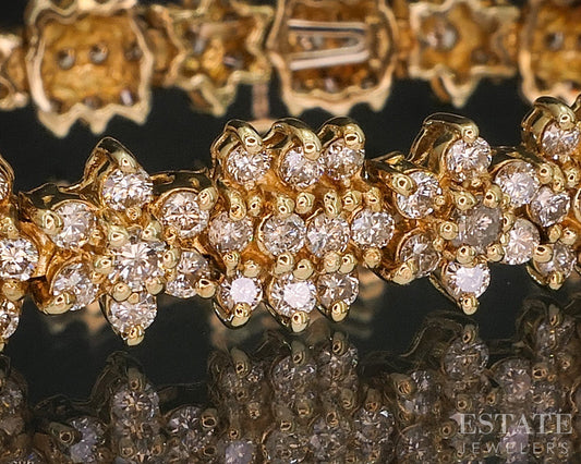 14k Yellow Gold Natural 5ctw Diamond Cluster Tennis Bracelet 25g 7.25"L i20339