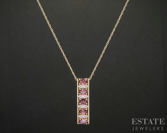 14k Yellow Gold Natural Pink Tourmaline & Diamond Necklace 3.7g 18"L i20338