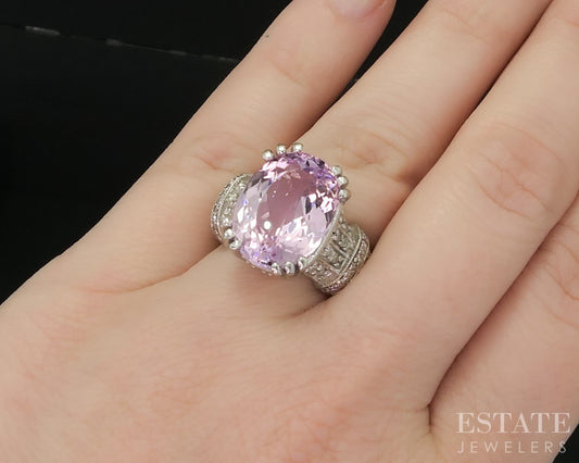 14k White Gold 10ct Oval Natural Kunzite & Diamond Ladies Ring 10.4g i20330