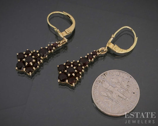 Antique 8k Yellow Gold Natural Garnet Teardrop Dangle Earrings 3.2g p91166