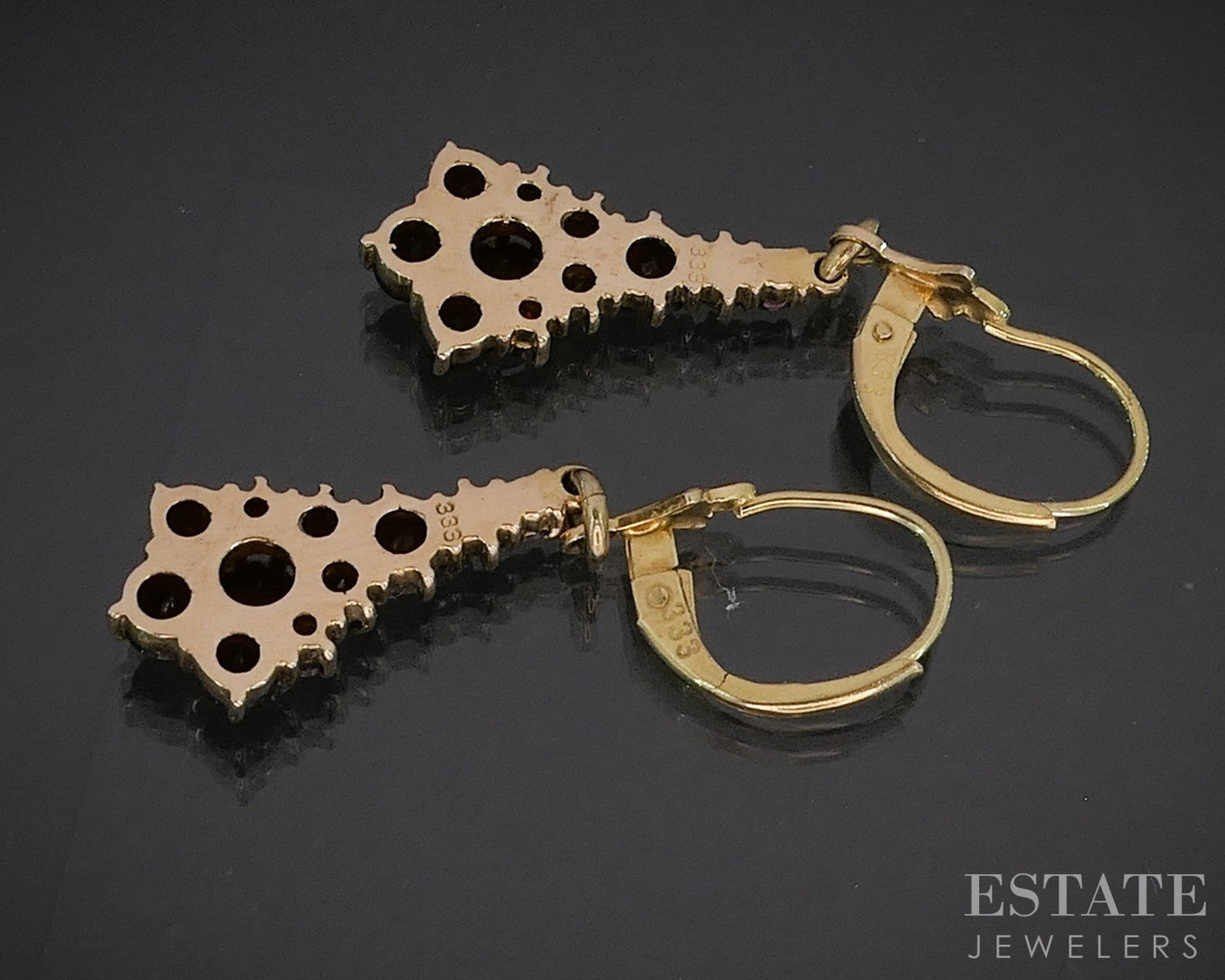 Antique 8k Yellow Gold Natural Garnet Teardrop Dangle Earrings 3.2g p91166