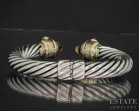 14k & Sterling David Yurman Multi Gem 9mm Renaissance Cuff Bracelet 46g i20288