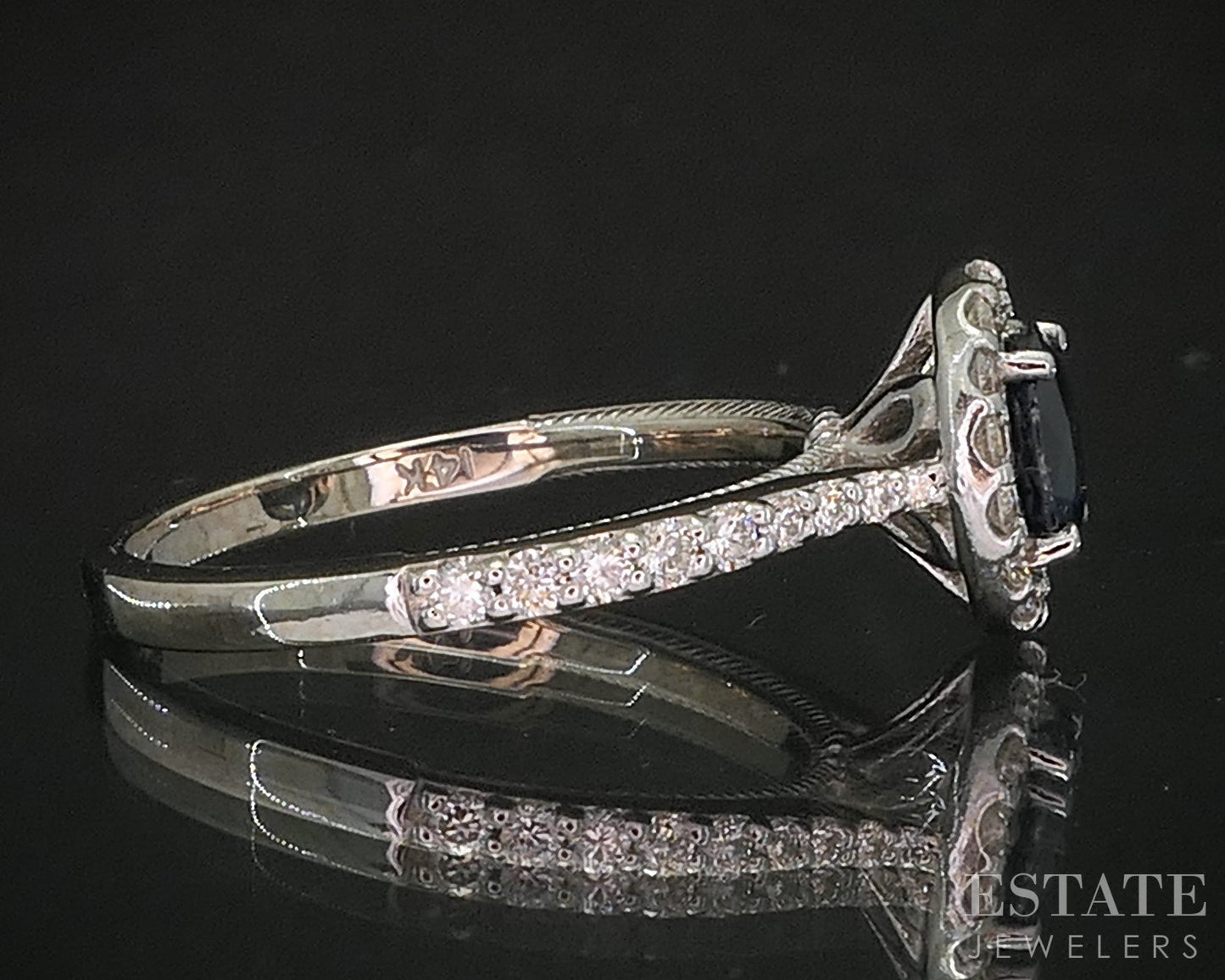 14k White Gold EFFY Natural Blue Sapphire & Diamond Halo Ladies Ring 3.1g i20295