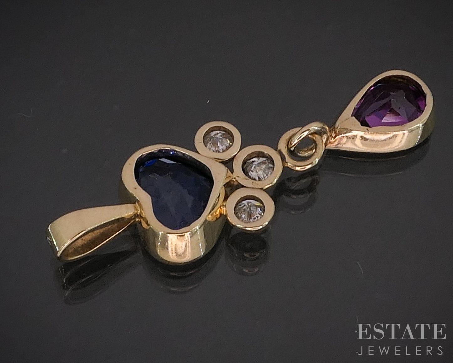 14k Yellow Gold Heart Natural Tanzanite Tourmaline & Diamond Pendant 2.5g i20297