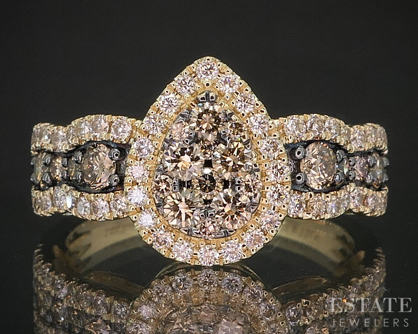 14k Honey Gold LeVian Natural 1ctw Chocolate & Vanilla Diamond Ring 4.9g i20290